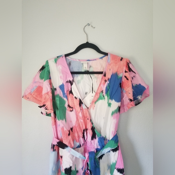 Women's Flutter Short Sleeve Midi Wrap Dress - Ava & Viv Abstract Floral XXL - Picture 6 of 8